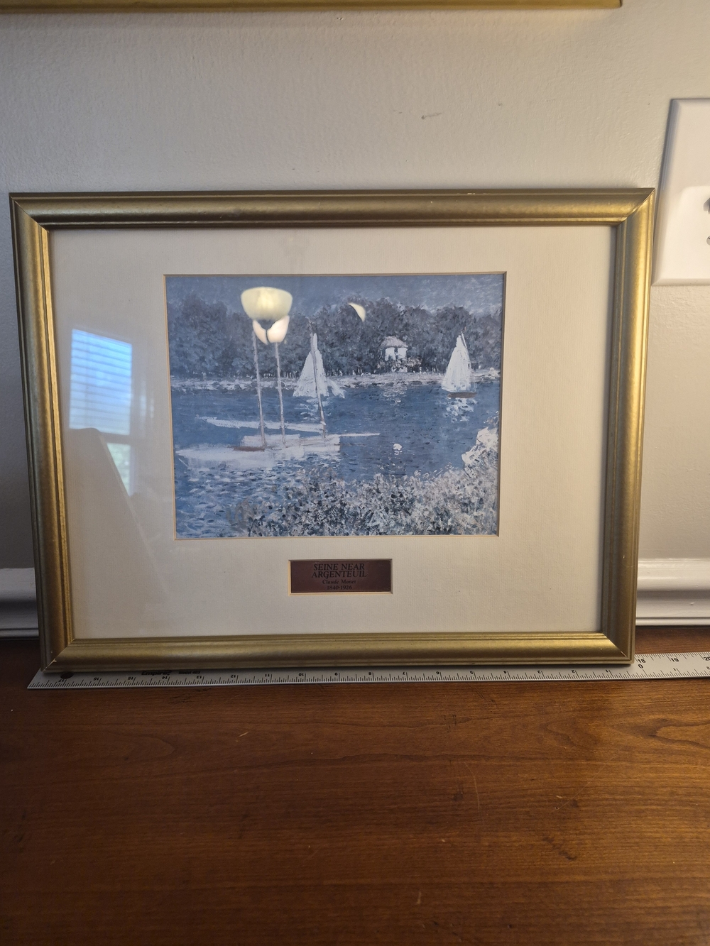 Claude Monet Sailboat Scene Art Print in Gold Frame And Cream Matte